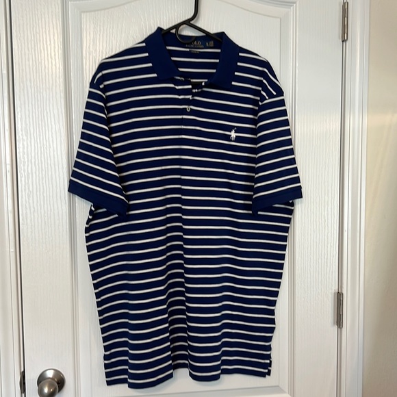 Polo short sleeve striped shirt Blue and white Size XL - Picture 1 of 3